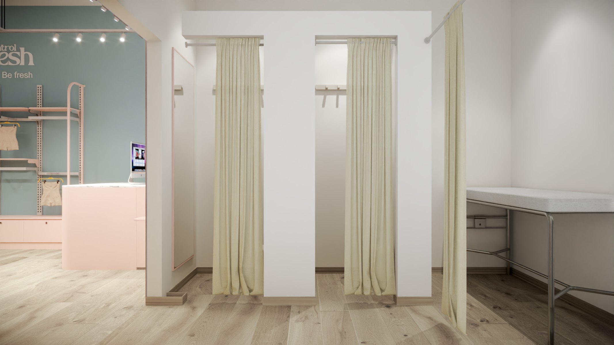 Vestieres con cortinas y espejos iluminados